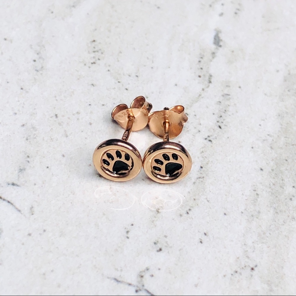 925 Sterling Silver Rose Gold Paw Print Earrings